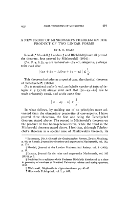 A NEW PROOF OF MINKOWSKI`S THEOREM ON THE PRODUCT