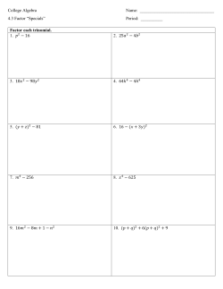 4.3 Factor &ldquo;Specials&rdquo;