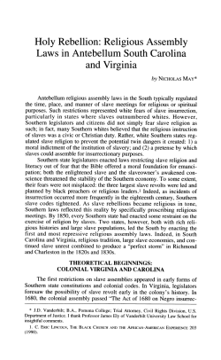 Religious Assembly Laws in Antebellum South Carolina and Virginia
