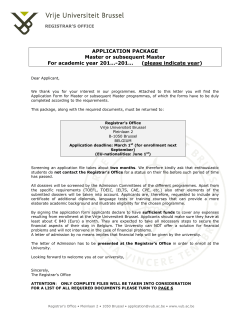 APPLICATION PACKAGE Master or subsequent Master For