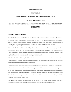INAUGURAL SPEECH DELIVERED BY ARAKUNRIN