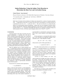 Iodate Reduction: Using the Iodine Clock Reaction to Determine the