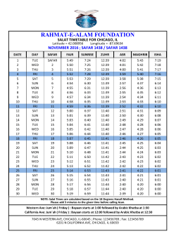 Namaz Times for Chicago, IL for the Month of November, 2016