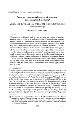 Some developmental aspects of sentence processing and memory