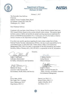 NNSA`s Nuclear Criticality Safety Report to the DNFSB