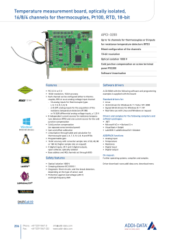 Temperature measurement board, optically isolated, 16/8/4