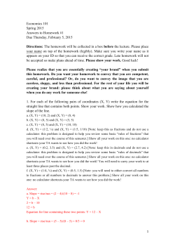 Economics 101 Spring 2015 Answers to Homework #1 Due
