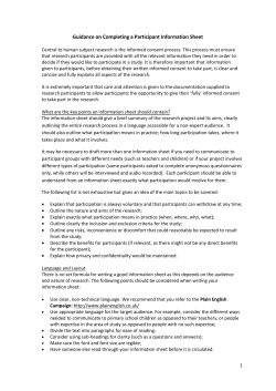 Model Participant Information Sheet and Guidance