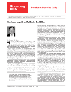 Jobs, Income Inequality and Taft-Hartley Benefit