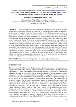 EFFECT OF USING SPREADSHEET IN TEACHING QUADRATIC