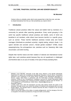 CULTURE, TRADITION, CUSTOM, LAW AND GENDER EQUALITY