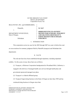 IN THE OREGON TAX COURT REGULAR DIVISION Corporation