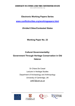 Cultural Governmentality: Government Through Heritage