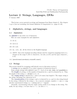 Lecture 2: Strings, Languages, DFAs