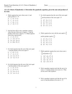 Determine the quadratic equation given the sum and product