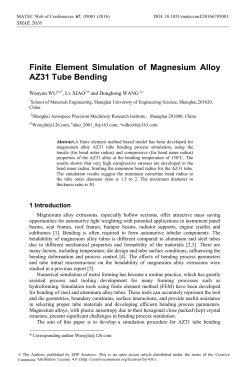 Finite Element Simulation of Magnesium Alloy AZ31 Tube Bending