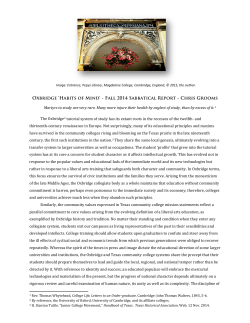 Oxbridge `Habits of Mind` - Fall 2014 Sabbatical Report