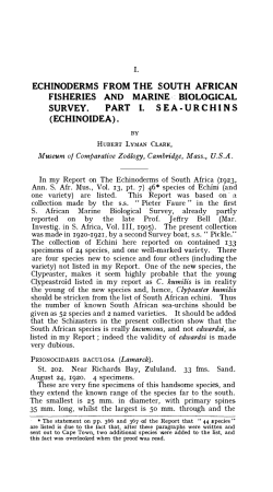 ECHINODERMS FROM THE SOUTH AFRICAN FISHERIES AND