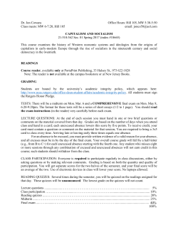 MW 6-7:20, Hill 105 email:  CAPITALISM AND
