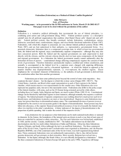 (Federation) As a Method of Ethnic Conflict