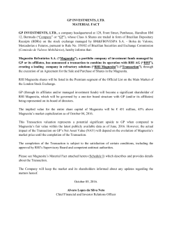 Announcement of Transaction between Magnesita