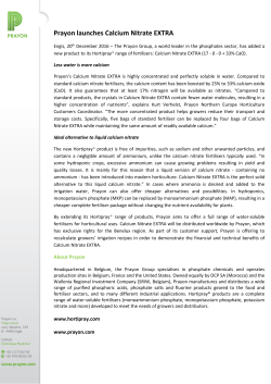 Prayon launches Calcium Nitrate EXTRA