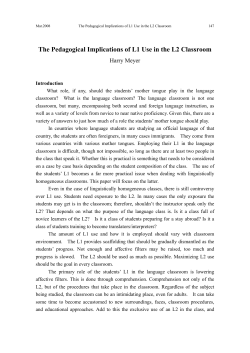 The Pedagogical Implications of L1 Use in the L2 Classroom