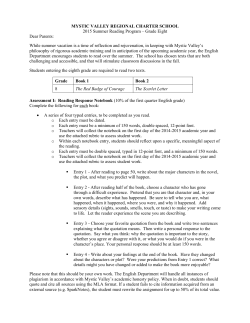 MYSTIC VALLEY REGIONAL CHARTER SCHOOL 2015 Summer