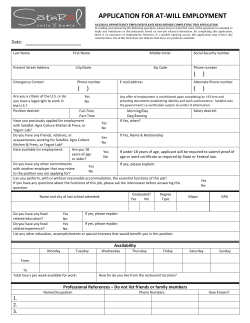 APPLICATION FOR AT-‐WILL EMPLOYMENT