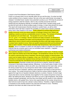 A report to the Prime Minister`s Chief Science Advisor Fusion is a