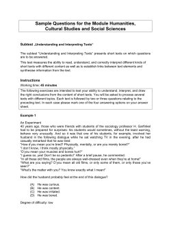 Sample Questions for the Module Humanities, Cultural