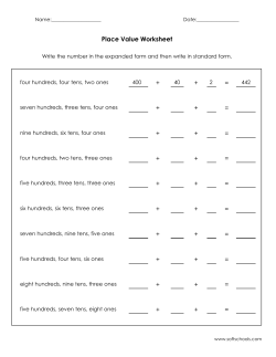 Place Value Worksheet + + = + + = + + = + + = + + = +