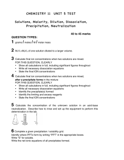 CHEMISTRY 11 UNIT 5 TEST Solutions, Molarity, Dilution