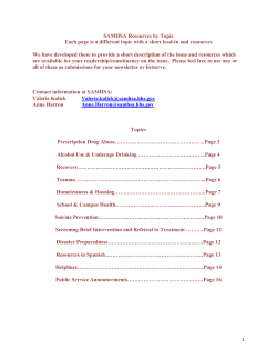 SAMHSA Resources by Topic Each page is a different topic