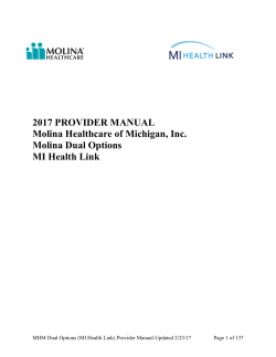 2017 PROVIDER MANUAL Molina Healthcare of Michigan, Inc