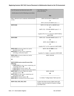 Beginning Summer 2017 HCC Course Placement in Mathematics