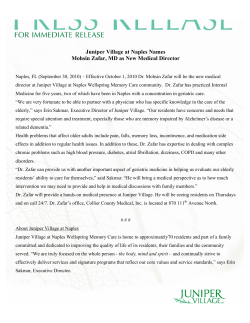 Juniper Village at Naples Names Mohsin Zafar, MD as New Medical