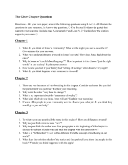 The Giver: Possible Journal and Discussion Topics