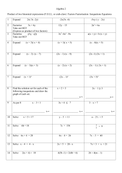 Algebra 2 Product of two binomial expressions (FOIL