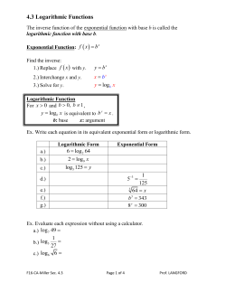 4.3 Logarithmic Functions