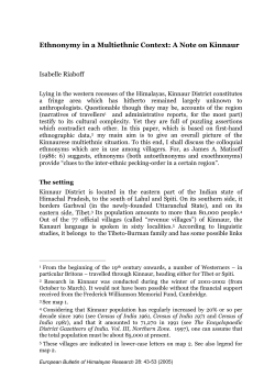 Ethnonymy in a Multiethnic Context: A Note on Kinnaur