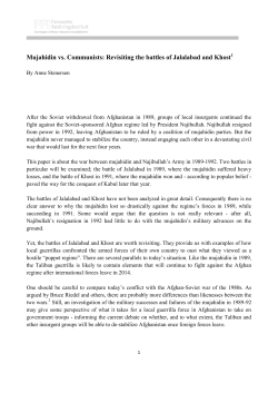Mujahidin vs. Communists: Revisiting the battles of Jalalabad and