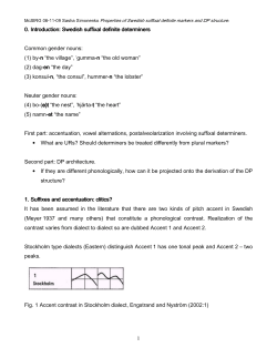 1 0. Introduction: Swedish suffixal definite determiner 0. Introduction