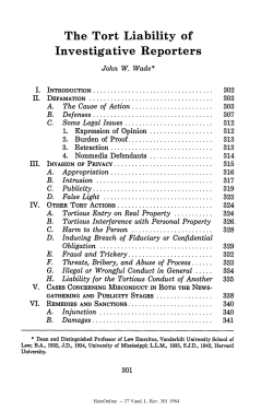 The Tort Liability of Investigative Reporters