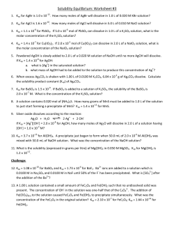 Solubility Equilibrium: Worksheet #3