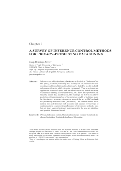 A SURVEY OF INFERENCE CONTROL METHODS FOR PRIVACY