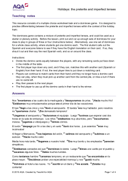 GCSE Spanish Teaching notes Holidays: the preterite and
