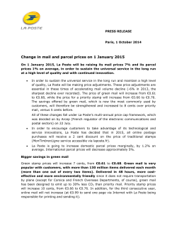 Change in mail and parcel prices on 1 January 2015