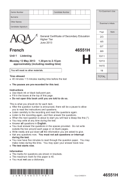 GCSE French Question paper Unit 01 - Listening Test June