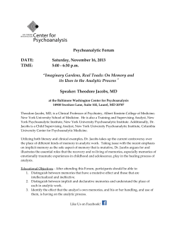 Psychoanalytic Forum DATE: Saturday, November 16, 2013 TIME: 5:00